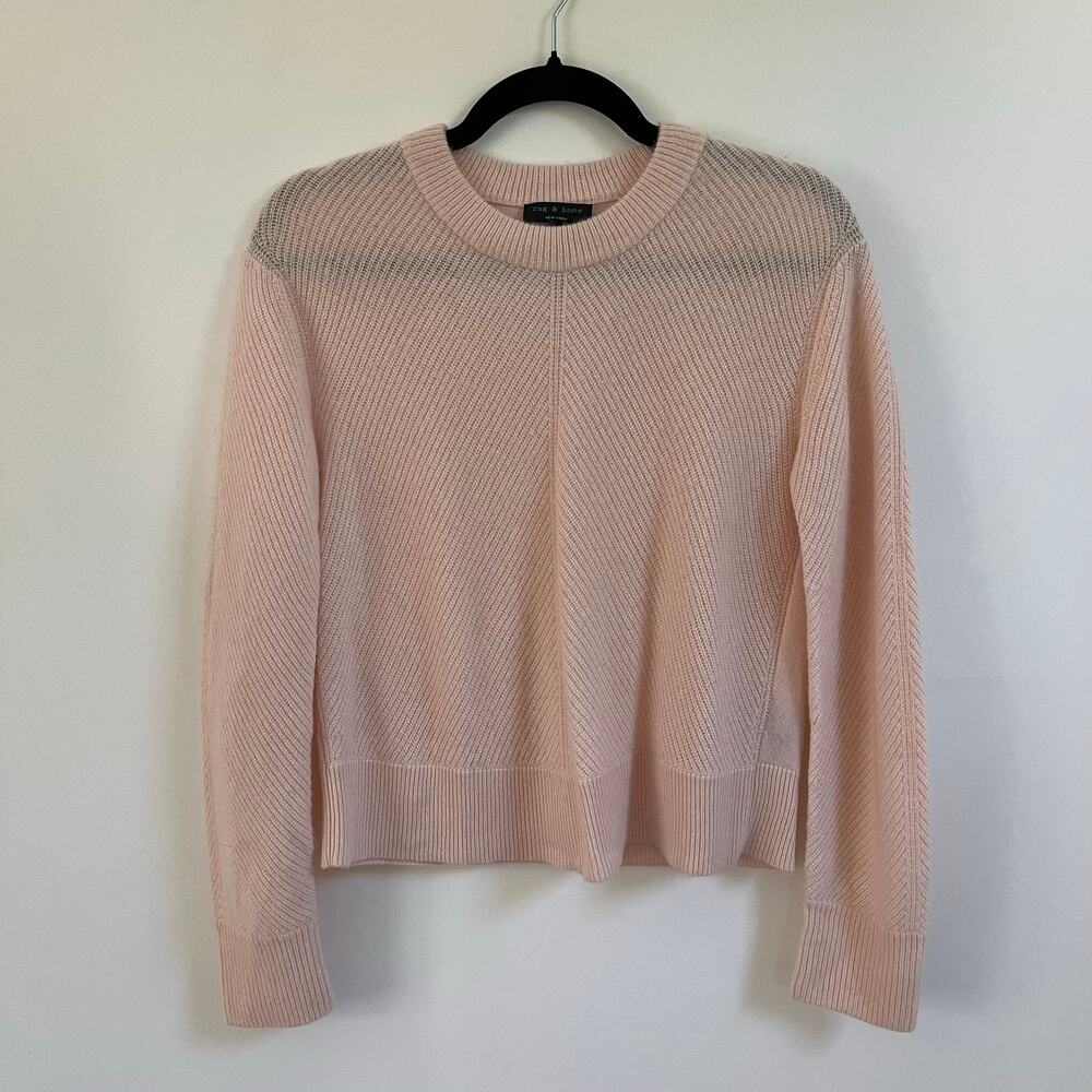 rag & bone Cashmere Knit Sweater Womens Sz S Pale Pink Ribbed Crewneck Pullover